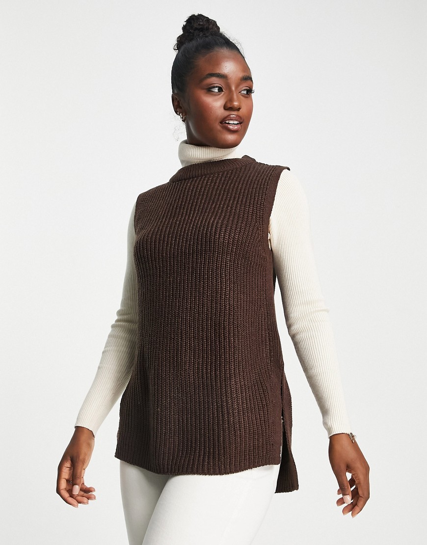 New Look longline knit sweater vest in brown