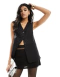 [New Look] New Look longline linen blend waistcoat in black 10 Black