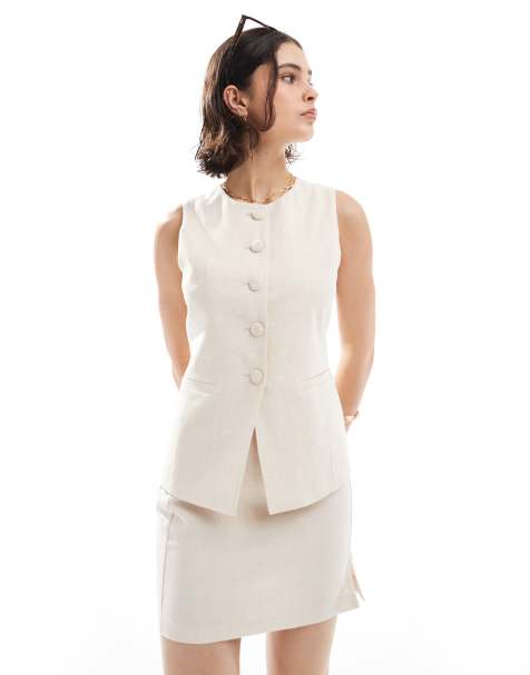 New Look longline linen waistcoat in stone (part of a set) - view 1