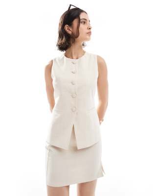 [New Look] New Look longline linen waistcoat in stone (part of a set)-Neutral 18 STONE