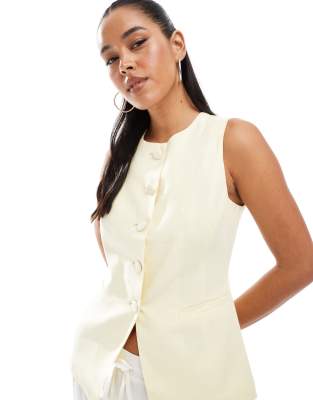 New Look longline linen waistcoat in yellow - view 1