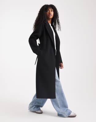 New Look - Longline-Mantel in Schwarz mit Bindegürtel