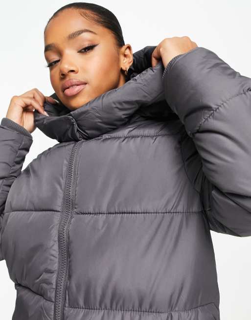 New Look longline padded coat with hood in gray