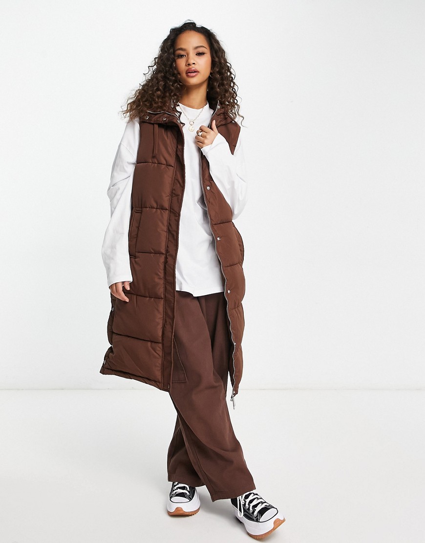 New Look longline padded vest in dark brown