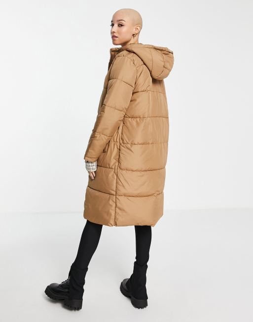 Camel long best sale puffer coat