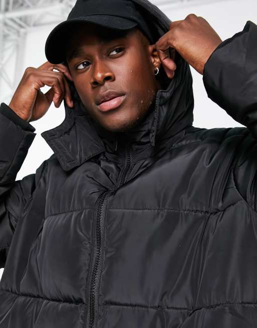 New Look longline puffer jacket in black