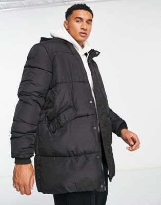 New Look longline puffer jacket in black | ASOS