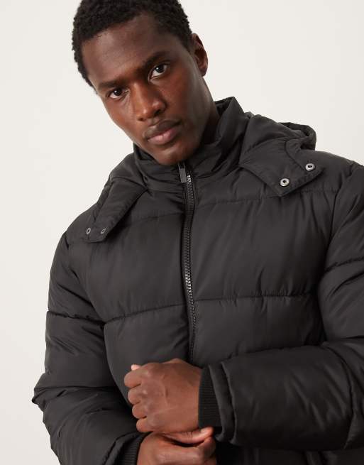 Longline black puffer jacket mens on sale