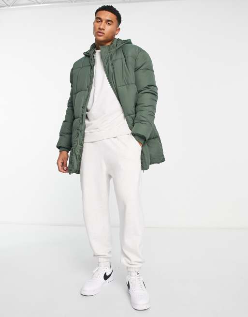 Light before dark outlet longline khaki puffer jacket