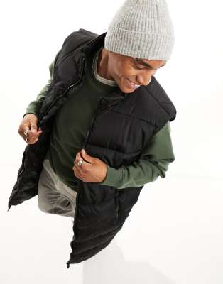 NEW LOOK LONGLINE PUFFER VEST IN BLACK