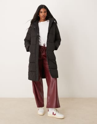 New Look - Longline-Puffermantel in Schwarz mit Kapuze