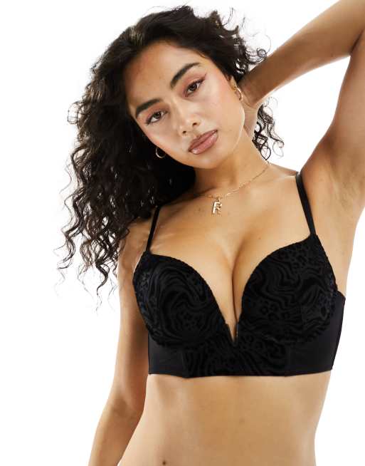 Black Longline Push Up Bra, Supportive Black Longline Push …