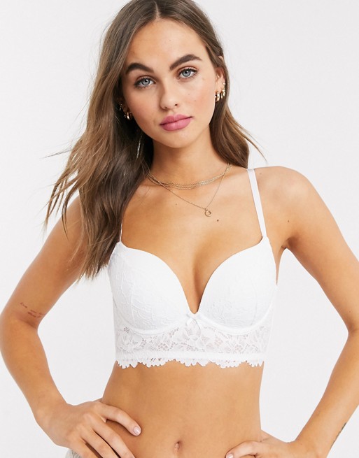 New Look longline push up lace bra in white
