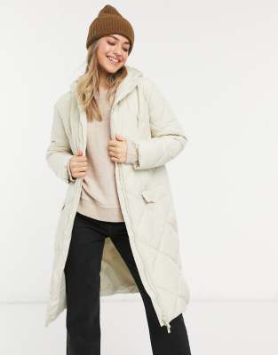 New Look longline quilted puffer coat in cream-Green