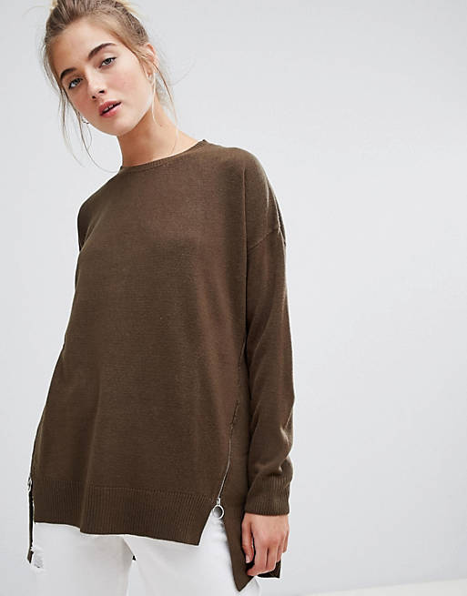 New Look longline sweater with zip detail