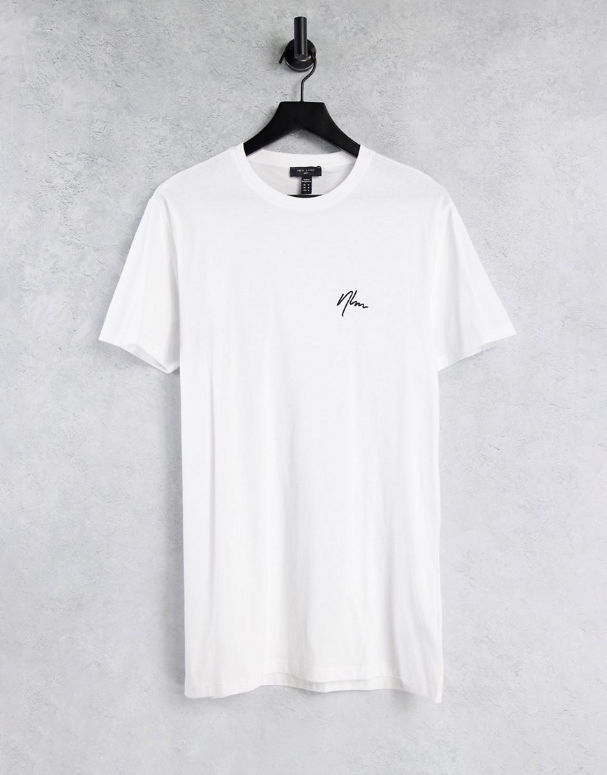 new look longline t-shirt with nlm embroidery in white