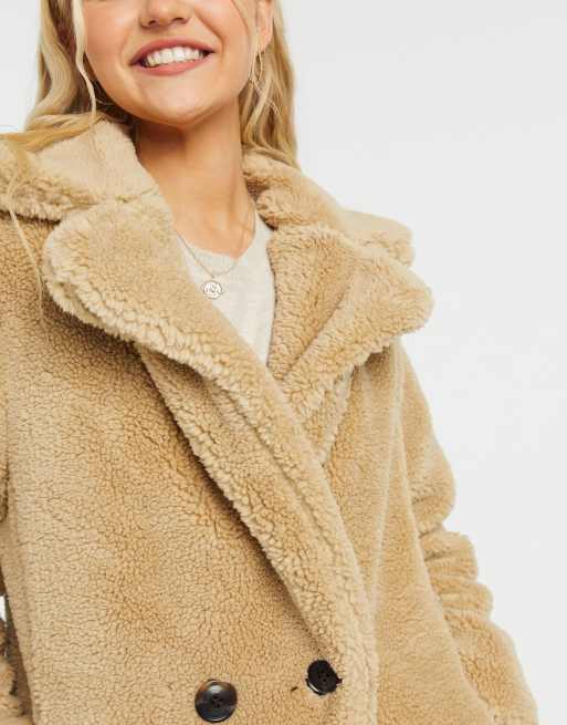 New Look longline teddy coat in stone