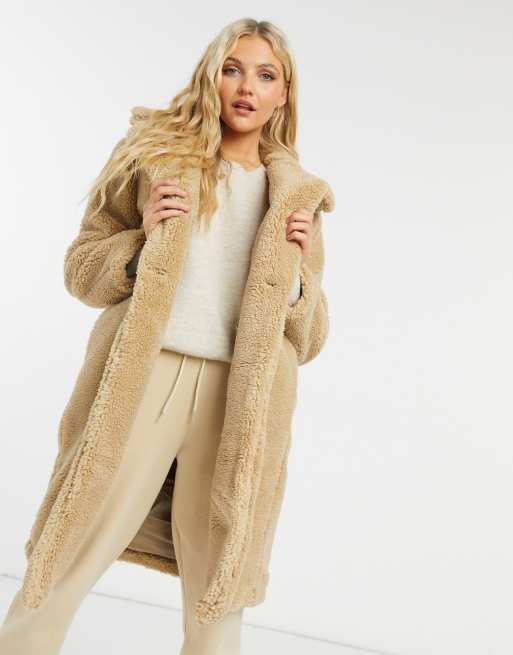New Look - Longline teddy-frakke i sten