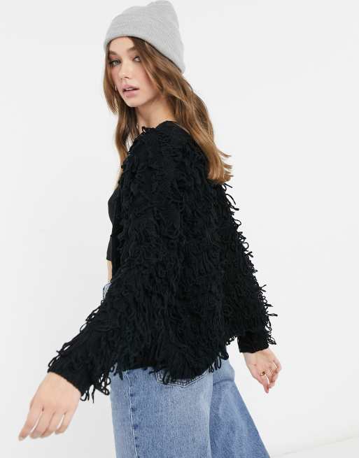 New Look loopy knitted cardigan in black ASOS