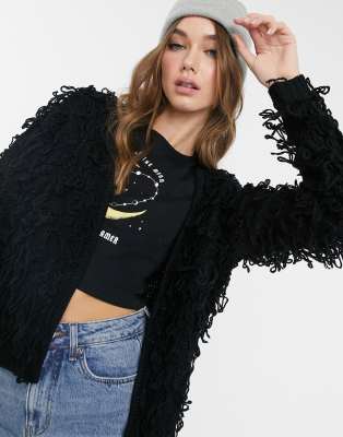 New Look loopy knitted cardigan in black ASOS