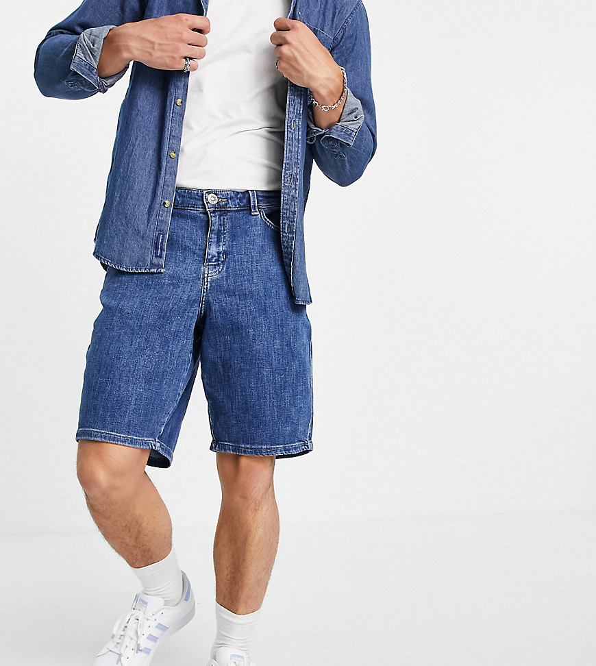 new look loose fit denim shorts in blue