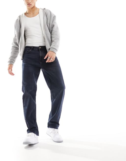 New Look - Losse rechte jeans in indigoblauw met donkere wassing