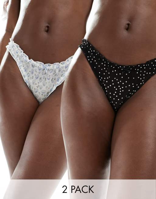 New Look - Lot de 2 strings à bords ondulés - Multicolore