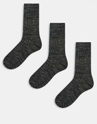 New Look - Lot de 3 paires de chaussettes épaisses côtelées - Gris - view 1