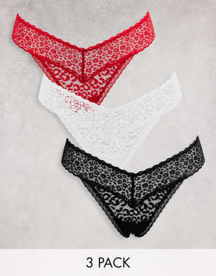 New Look - Lot de 3 strings en dentelle - Noir, blanc et rouge | ASOS
