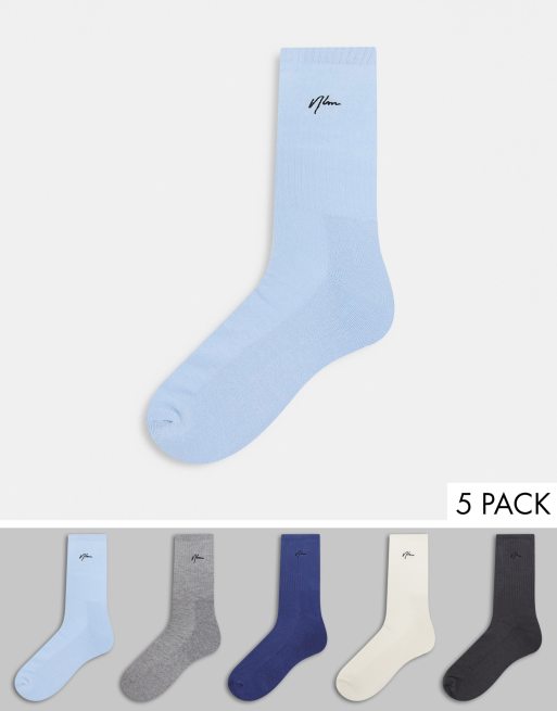 New Look - Lot de 5 paires de chaussettes avec broderie NLM - Multicolore