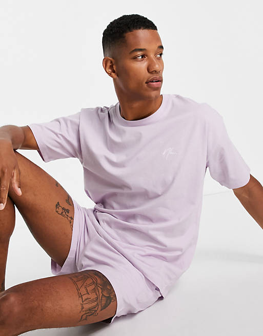 New Look lounge oversized short & t-shirt set in lilac