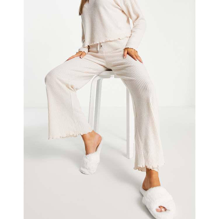 ASOS DESIGN mix & match waffle cuffed pajama legging with elastic waistband  in off white