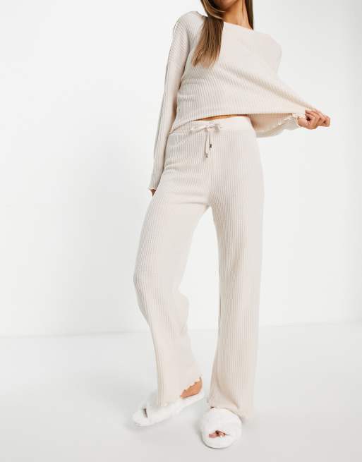 New Look lounge set waffle wide leg pants in cream