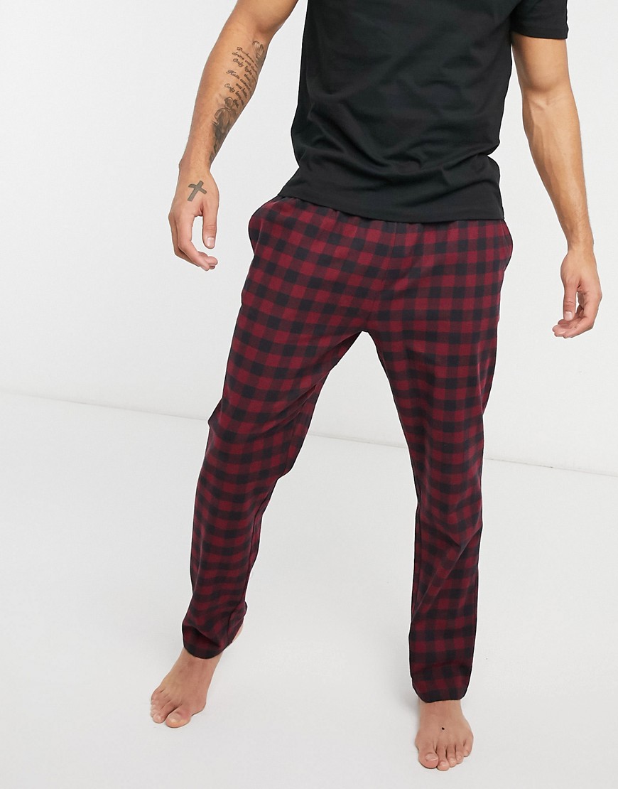 New Look lounge t-shirt and check sweatpants set in burgundy-Red