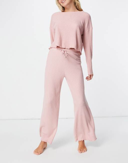 New Look - Loungekleding- Vierkante top met wafelstructuur in roze, deel van co-ord set