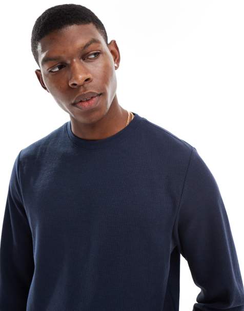 New Look – Loungewear – Langärmliges T-Shirt in Marineblau mit Waffelstruktur, Kombiteil - view 1