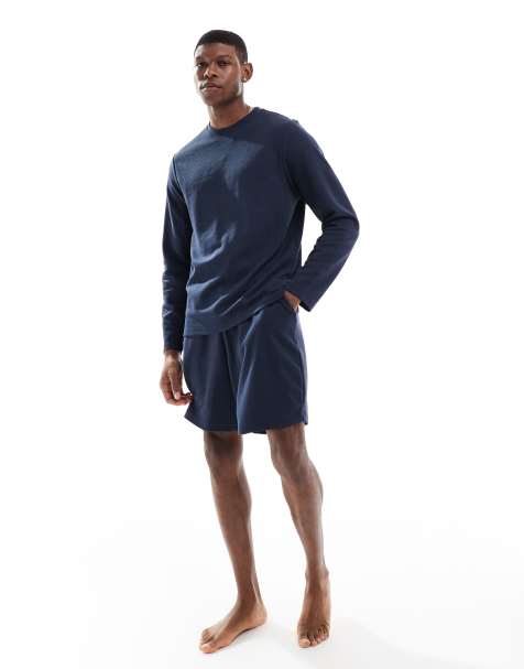 New Look – Loungewear – Shorts in Marineblau mit Waffelstruktur, Kombiteil - view 1