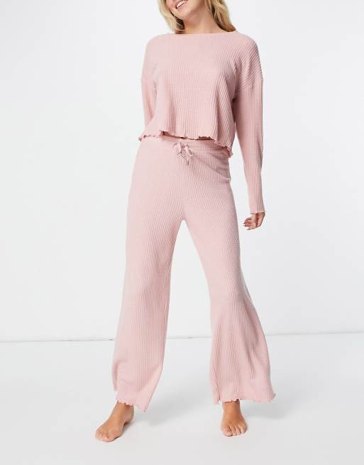 New Look loungewear waffle boxy top co ord in pink ASOS