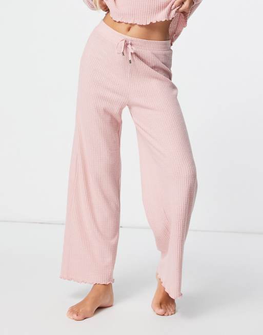 New Look loungewear waffle wide leg pants set in pink