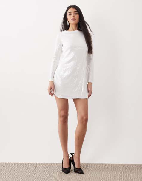 New Look low back sequin mini dress in white