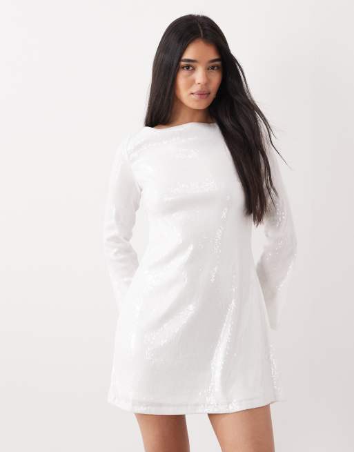 New Look low back sequin mini dress in white, 2 of 4