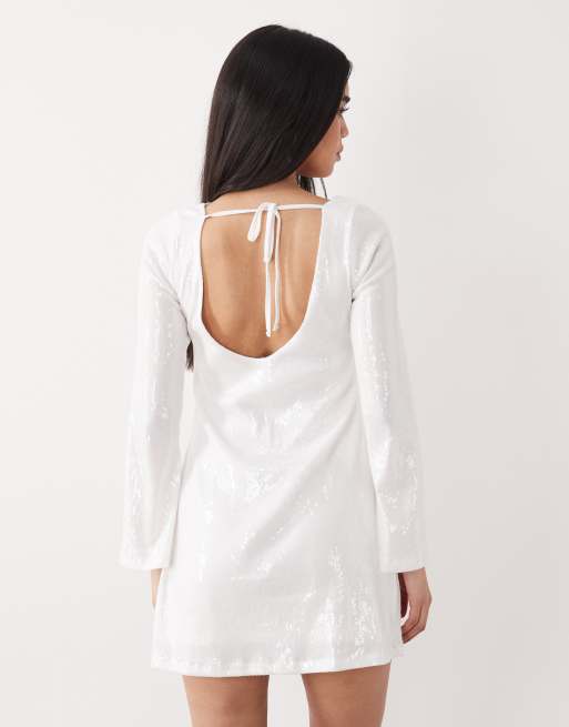 New Look low back sequin mini dress in white, 4 of 4