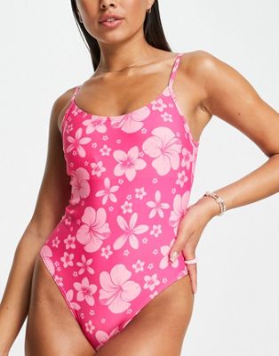 New Look low back swimsuit in pink | ASOS