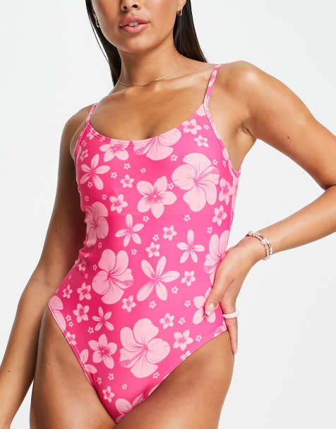 New Look low back swimsuit in pink - view 1