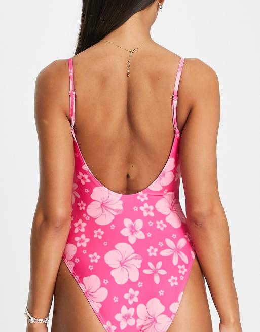New Look low back swimsuit in pink