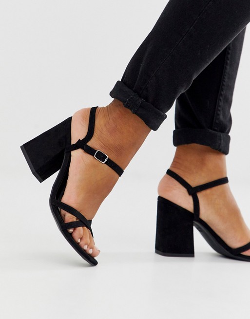 New Look low block barely there sandal in black PU