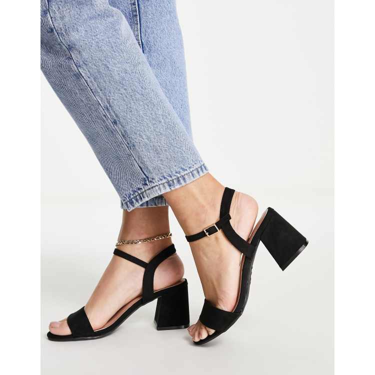 New Look low block heeled sandal in black ASOS