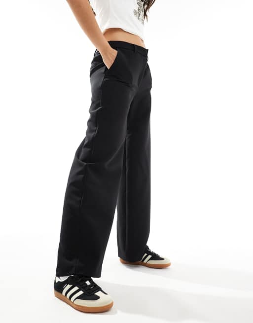 New Look low rise wide leg pants in black ASOS