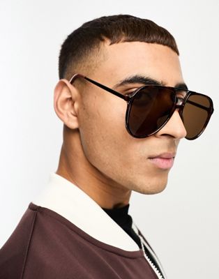 New Look oversized navigator sunglasses in dark brown - ASOS Price Checker