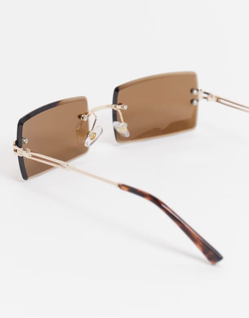 New Look - Lunettes de soleil rectangulaires sans monture - Marron foncé, 2 de 4